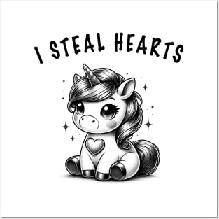 I Steal Hearts Valentines Unicorn Cute Couple Matching Idea Posters and Art